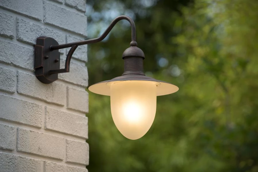 Lucide ARUBA - Wandlamp Binnen/Buiten - Ø 25 cm - 1xE27 - IP44 - Roest bruin - sfeer 1